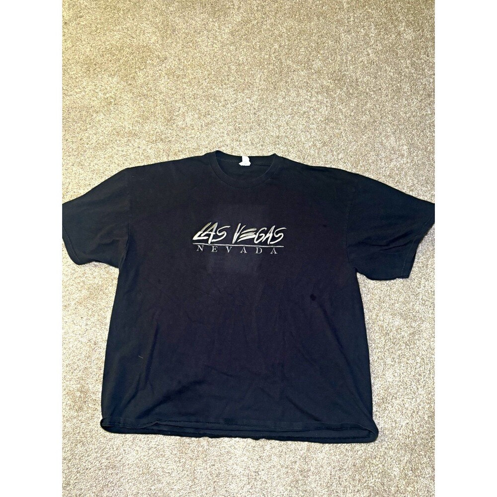 Pro Weight Mens 2XL Black Las Vegas Graphic Cotton Knit Crew Neck Tee